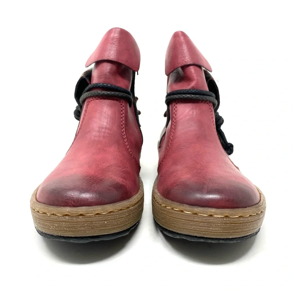 Rieker Z6771-35 Ankle Boots Fleece Lined Zip Berry Red